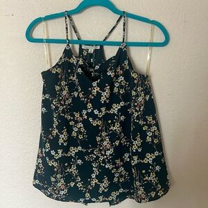 Green summer floral green top Sz M